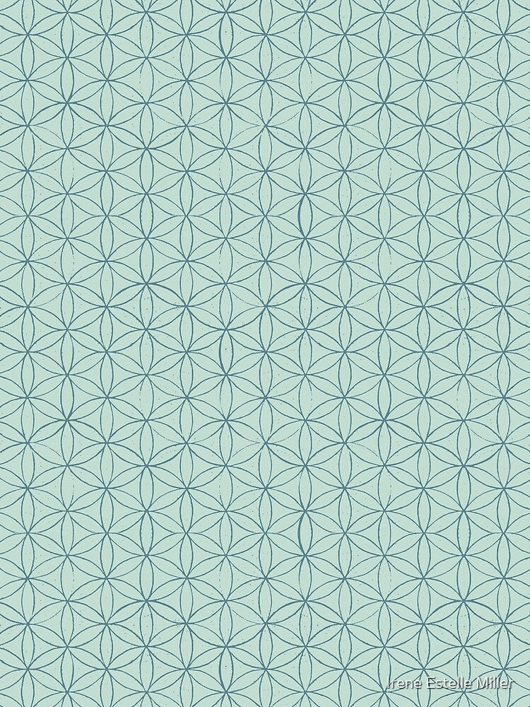 Flower of Life Linocut Pattern - Mint + Peacock by Irene Estelle
