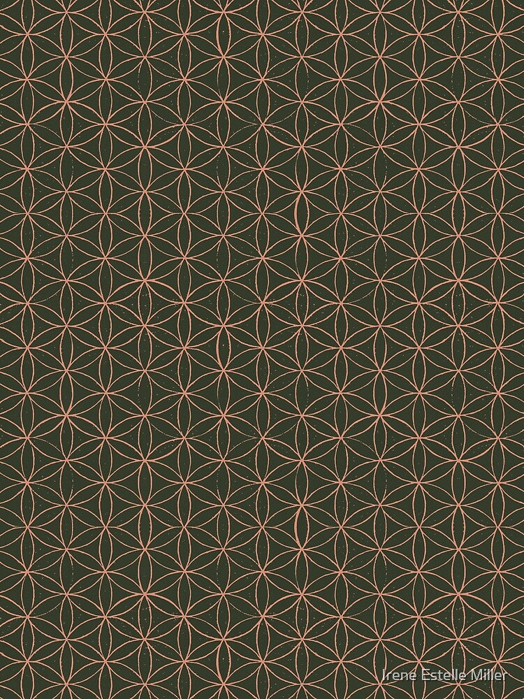 Flower of Life Linocut Pattern - Pine + Coral by Irene Estelle