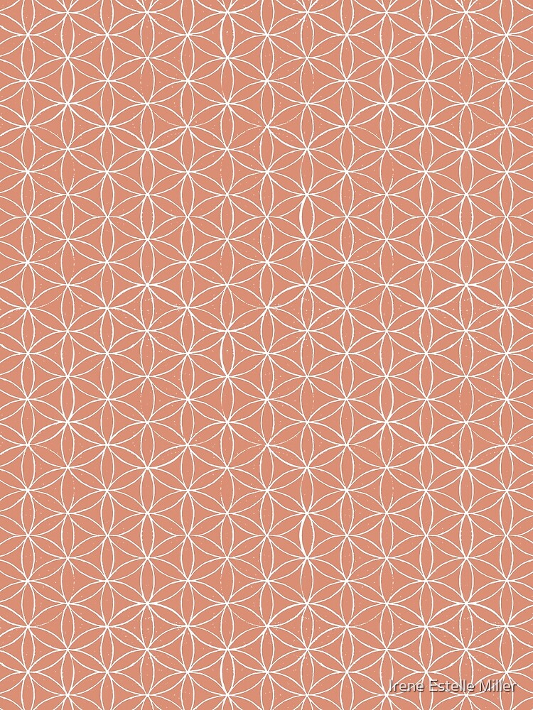 Flower of Life Linocut Pattern - Coral + Snow by Irene Estelle