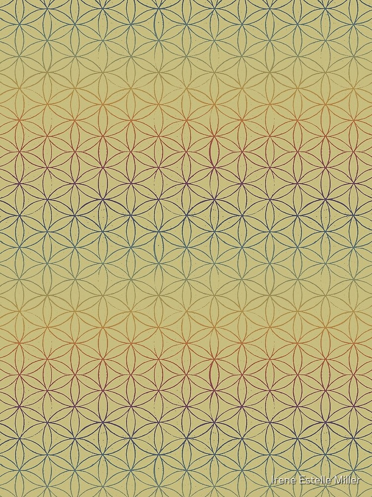 Flower of Life Linocut Pattern - Gold + Rainbow Sunset by Irene Estelle