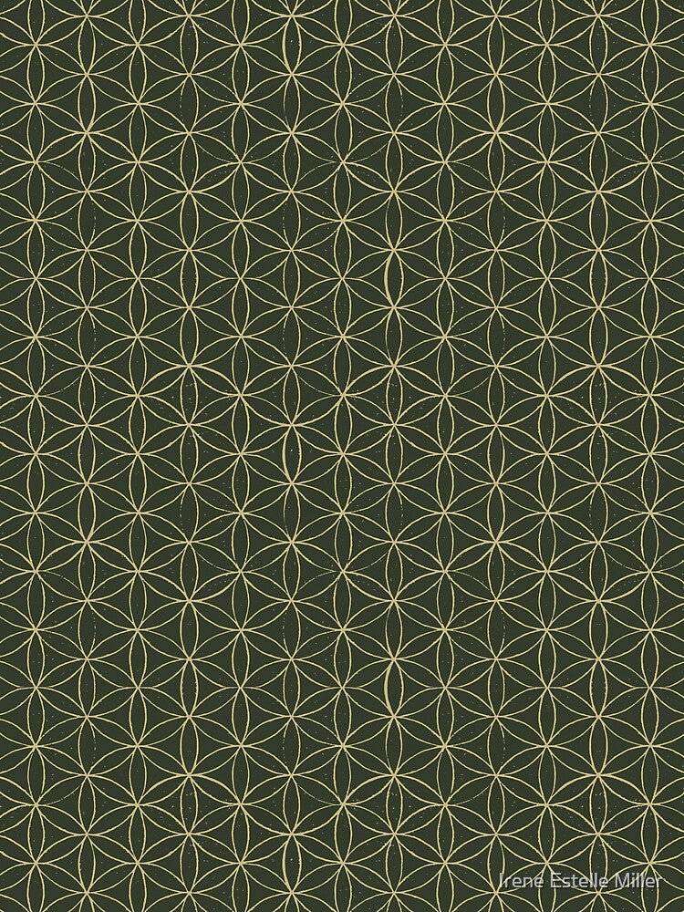 Flower of Life Linocut Pattern - Pine + Gold by Irene Estelle
