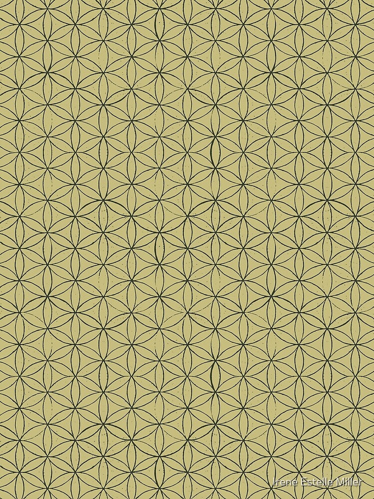 Flower of Life Linocut Pattern - Gold + Pine by Irene Estelle