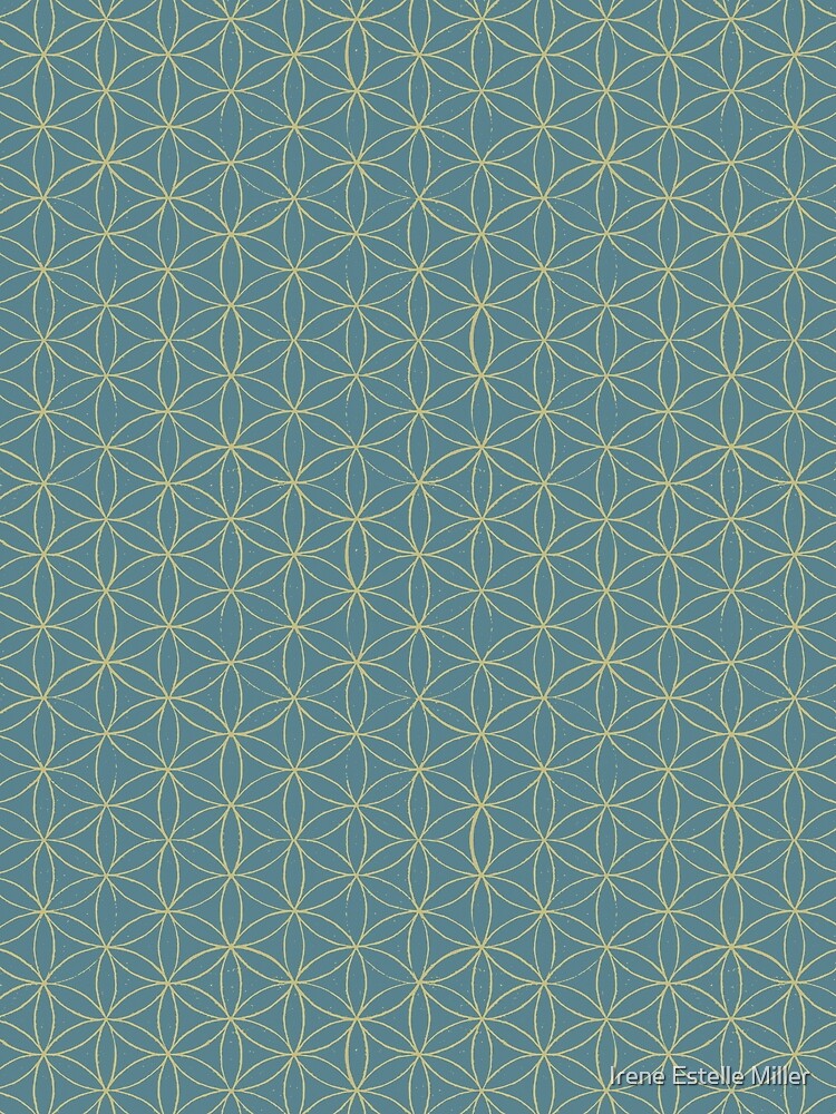 Flower of Life Linocut Pattern - Peacock + Gold by Irene Estelle