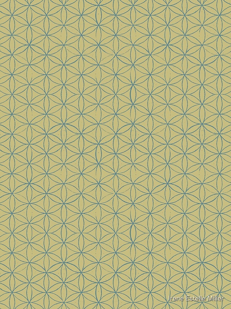 Flower of Life Linocut Pattern - Gold + Peacock by Irene Estelle