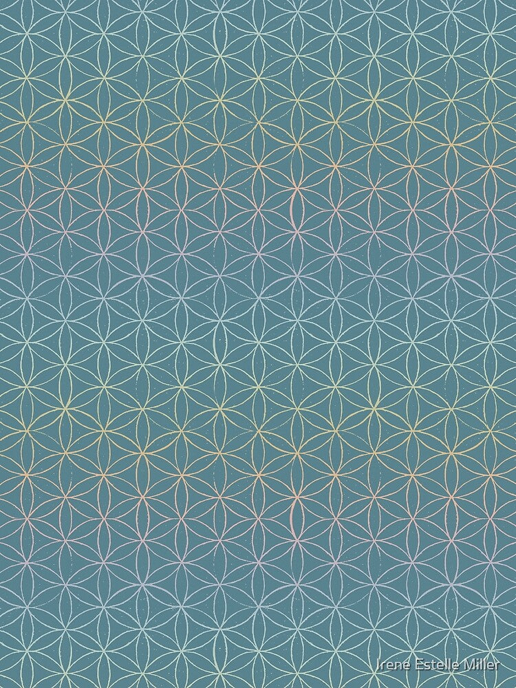 Flower of Life Linocut Pattern - Peacock + Rainbow Sorbet by Irene Estelle