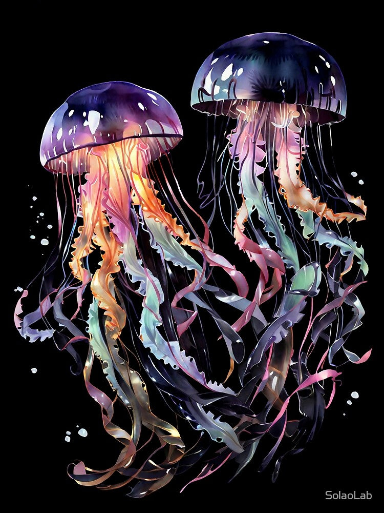 The glow of dark waters - watercolor jellyfish by SolaoLab
