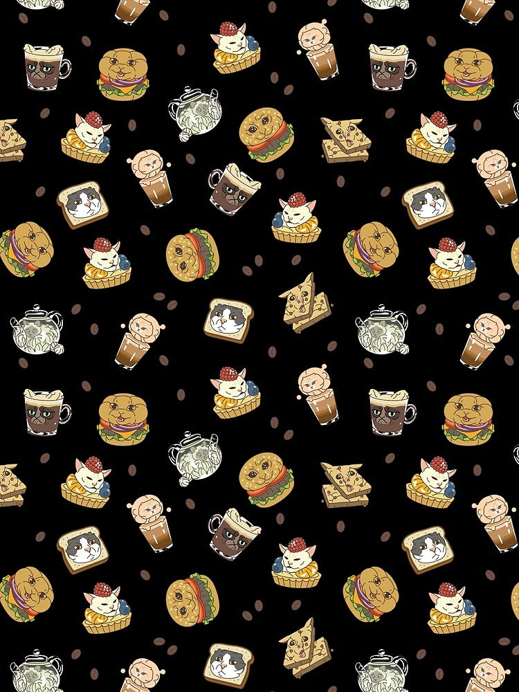 "Catfe de Memes": Meme Cat Pattern Dark by Squosh