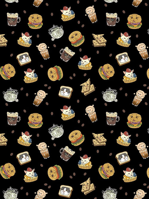 "Catfe de Memes": Meme Cat Pattern Dark by Squosh