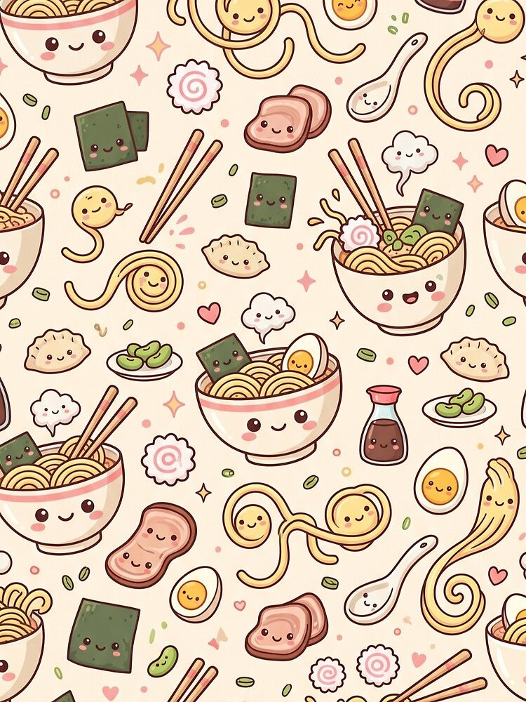 Cute Kawaii Ramen Noodle & Dumpling Pattern by LevelUpLad