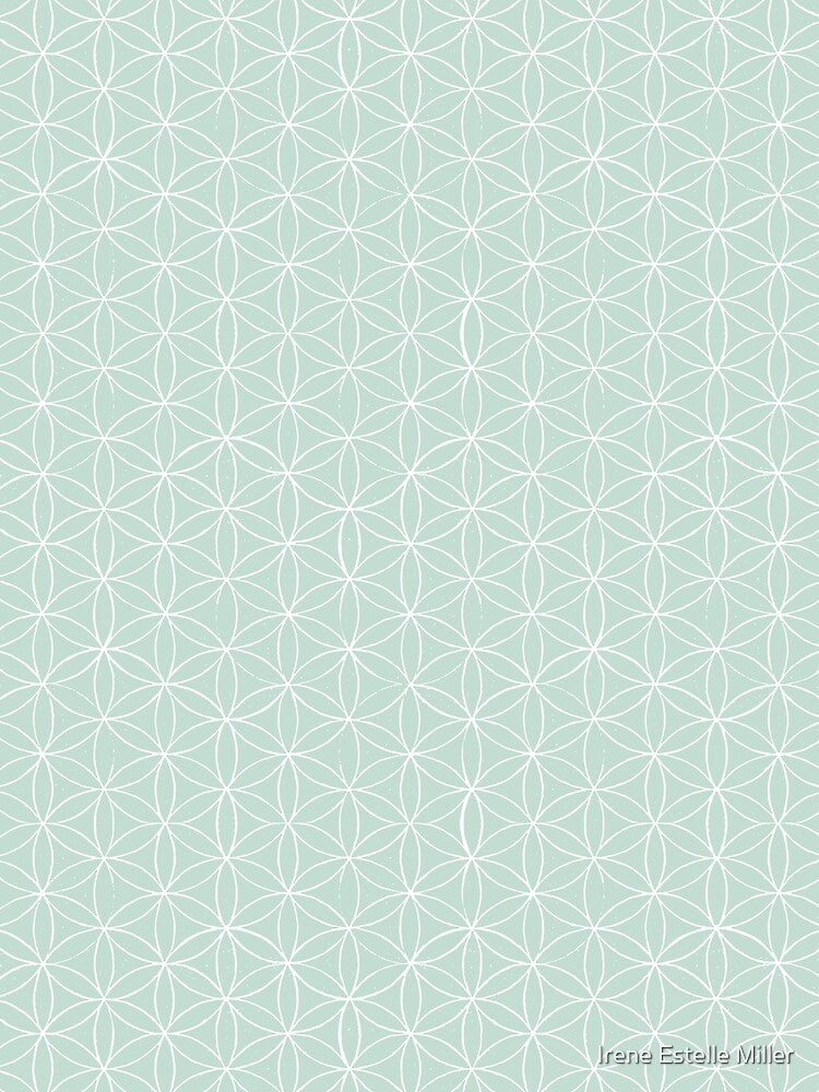 Flower of Life Linocut Pattern - Mint + Snow by Irene Estelle