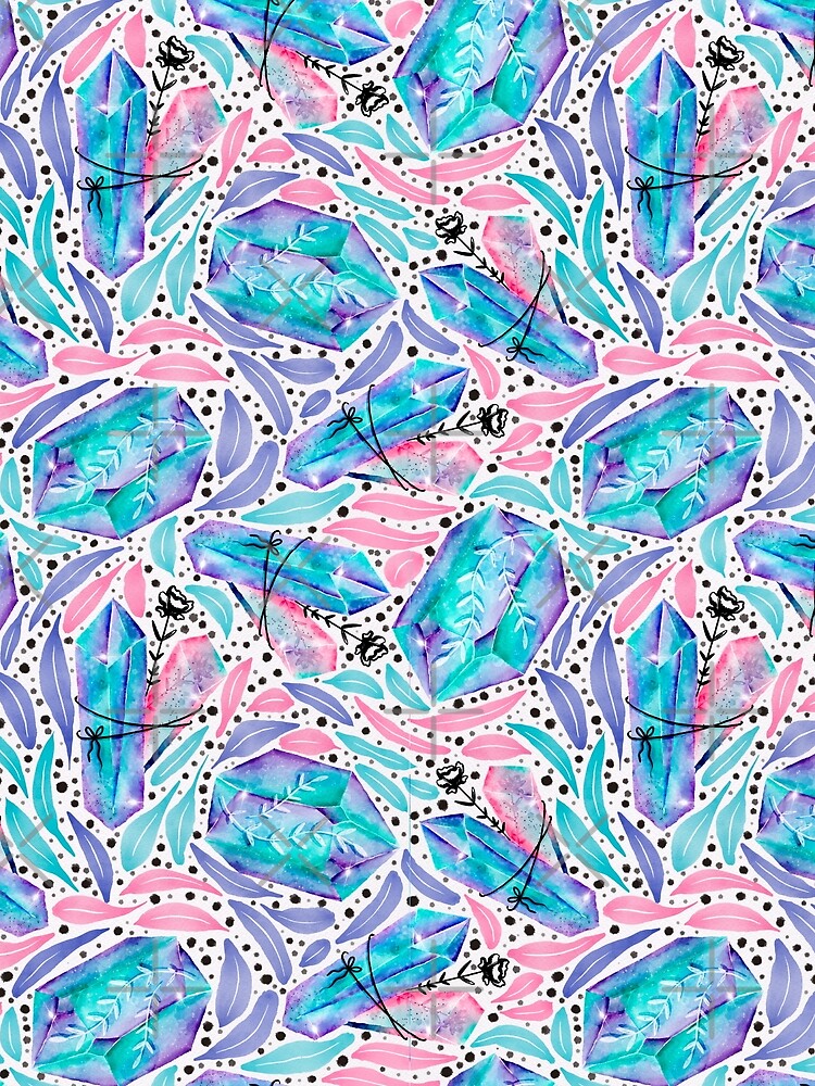 Blue Healing Mystical Crystals Stones Watercolor Pattern by Farissa Designs