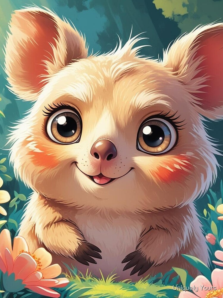Cute Kawaii Bashful Quokka in Flower Garden by Uniquely Yours