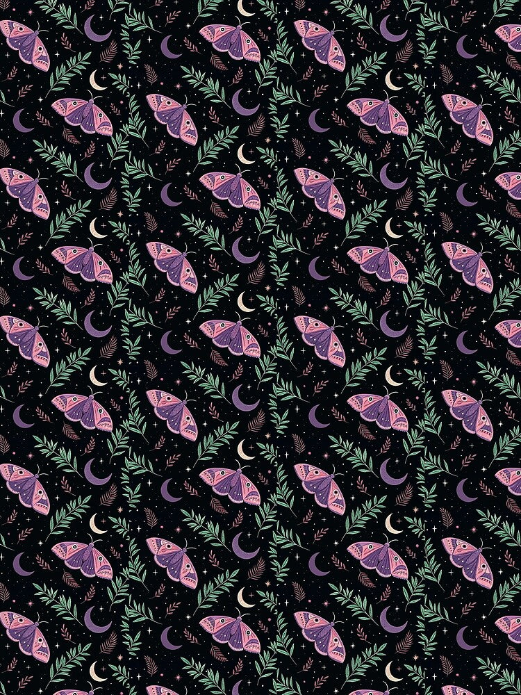 Whimsical Moths and Moonlit Botanicals Pattern by ChuckleSpace