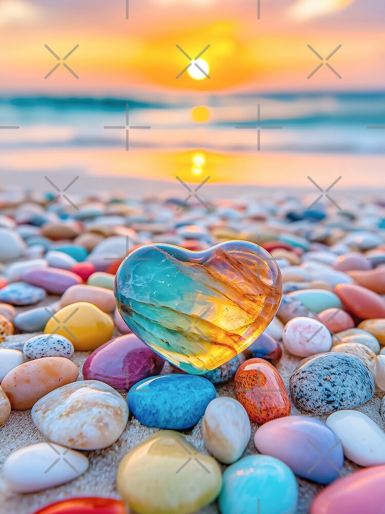 Golden Glow - Glass Heart at Sunset on Pebble Beach by AngelottiCR