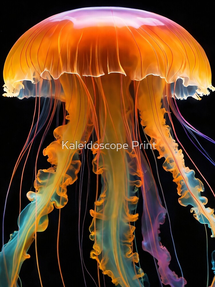 Neon Sunset Jellyfish Glow Art by Kaleidoscope Print
