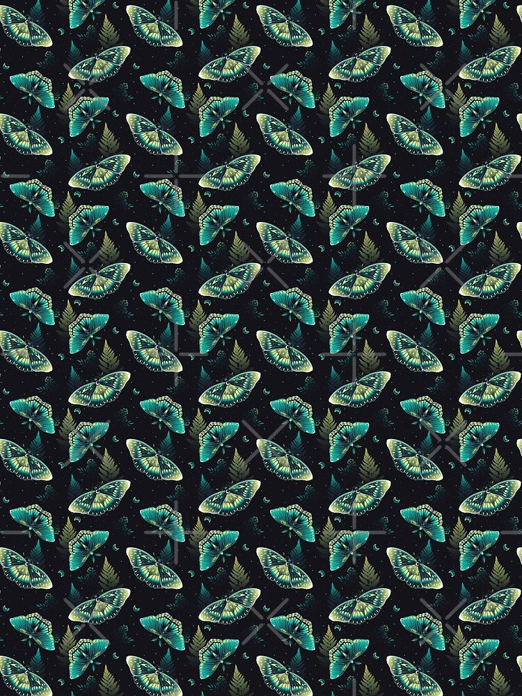 Celestial Moths – Night Garden Botanical Pattern by BohemiaArt