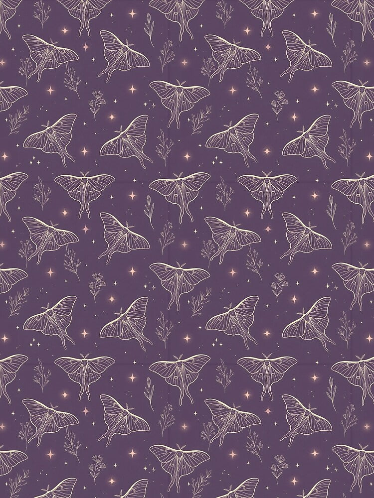 Celestial Luna Moth Pattern Purple Cottagecore Night Sky Aesthetic by Snifferius