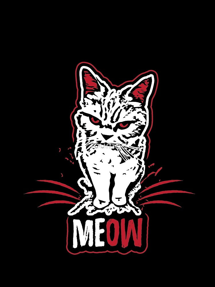 Funny Cat T Shirt Angry Cat Meow White And Red by loumed