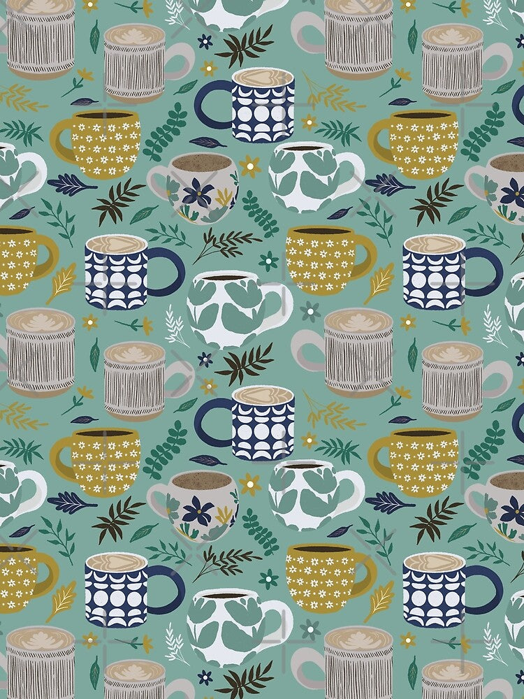 Coffeehouse lattes and leaves folk art pattern by Jackies-art