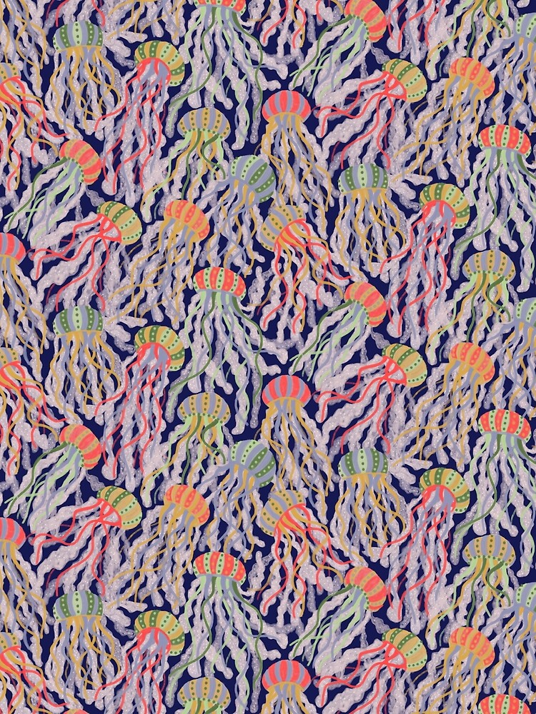 Dense pattern of Handpainted Jellyfish: Modern Ocean Theme by Ema Tudose