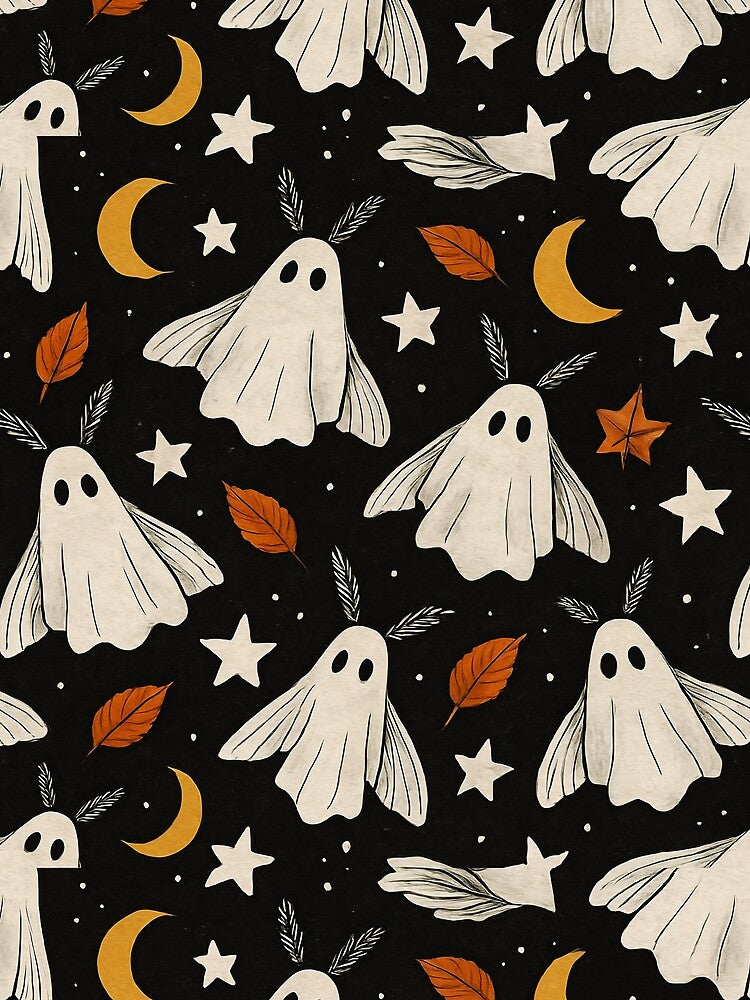 Ghost Moth Halloween Pattern – Spooky Autumn Night by Zee's Whimsical Wonders