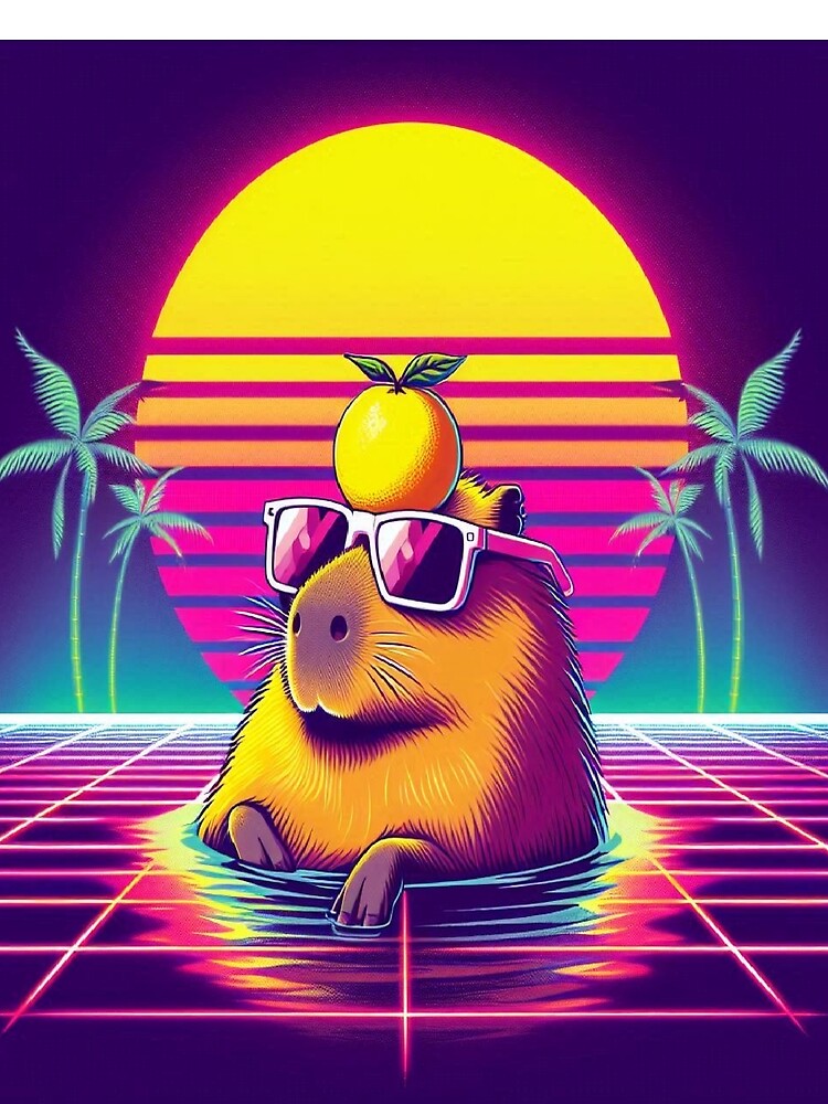 Stay Chill - Retro Vaporwave Capybara in Hot Spring by RetroRascalStudio