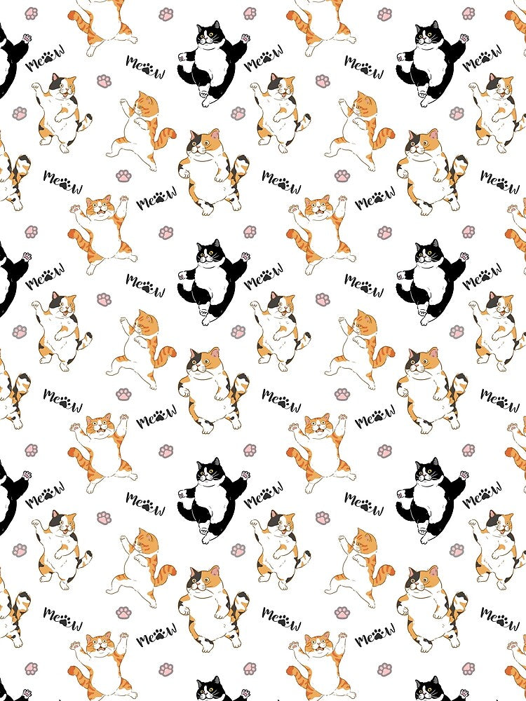 Funny Dancing Cats Seamless Pattern, Kitten Paw by Peach-Design