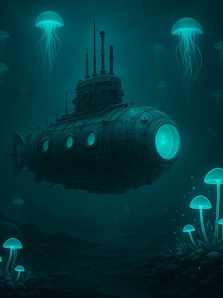Retro Bioluminescent Submarine Deep Dive by ArtFlow1