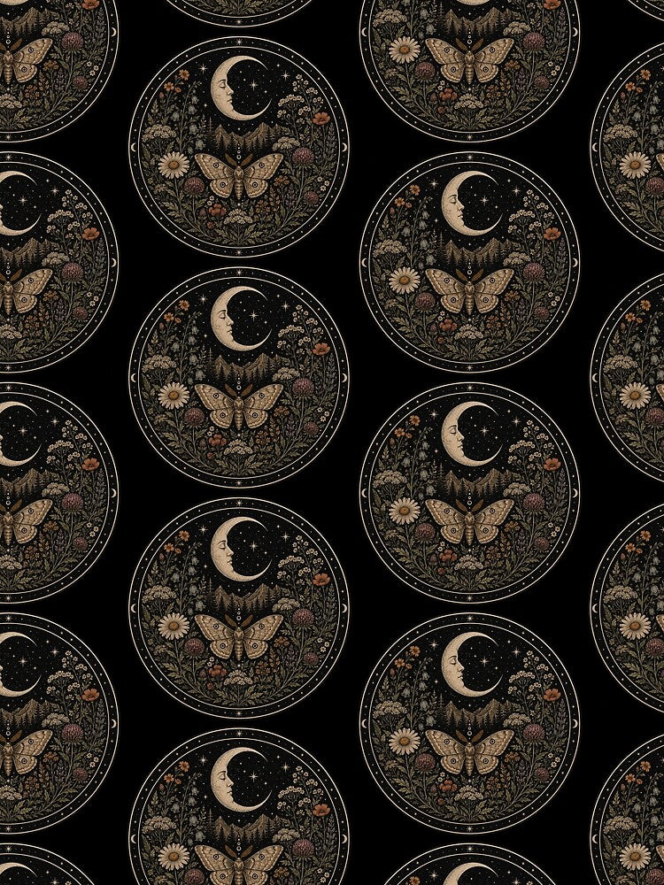 **Moonlight Moth & Botanical Cosmos – Mystical Vintage Design** by Barwer Artworks