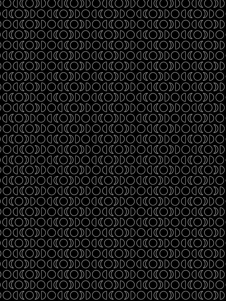 Moon Phase Pattern (White Outlines on Black) by BeJolley