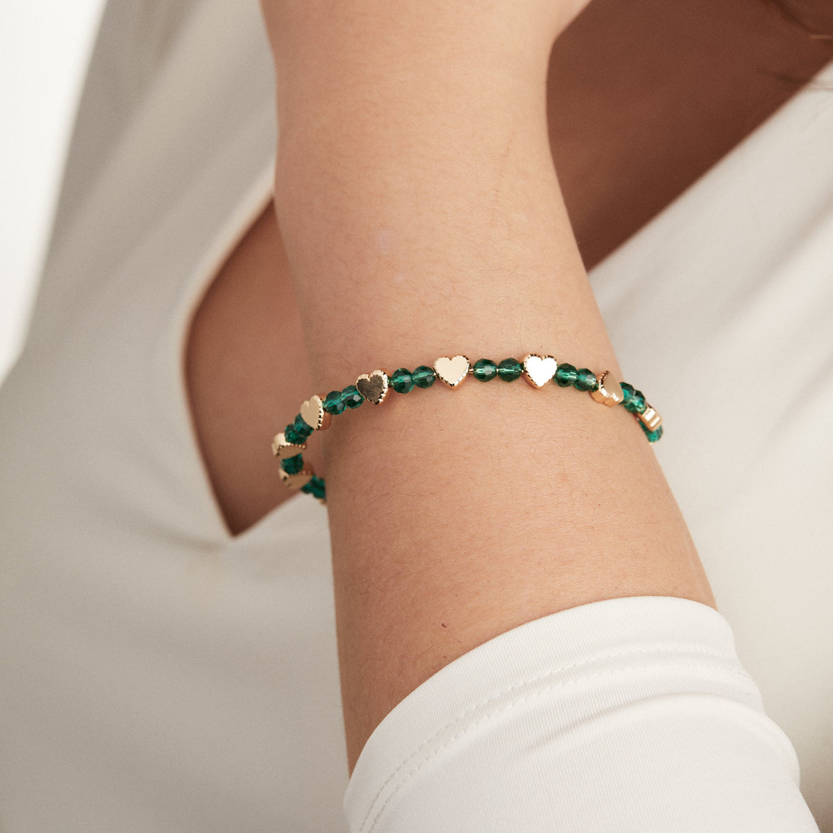 Gold Heart Emerald Crystal Beaded Bangle T-Shirts