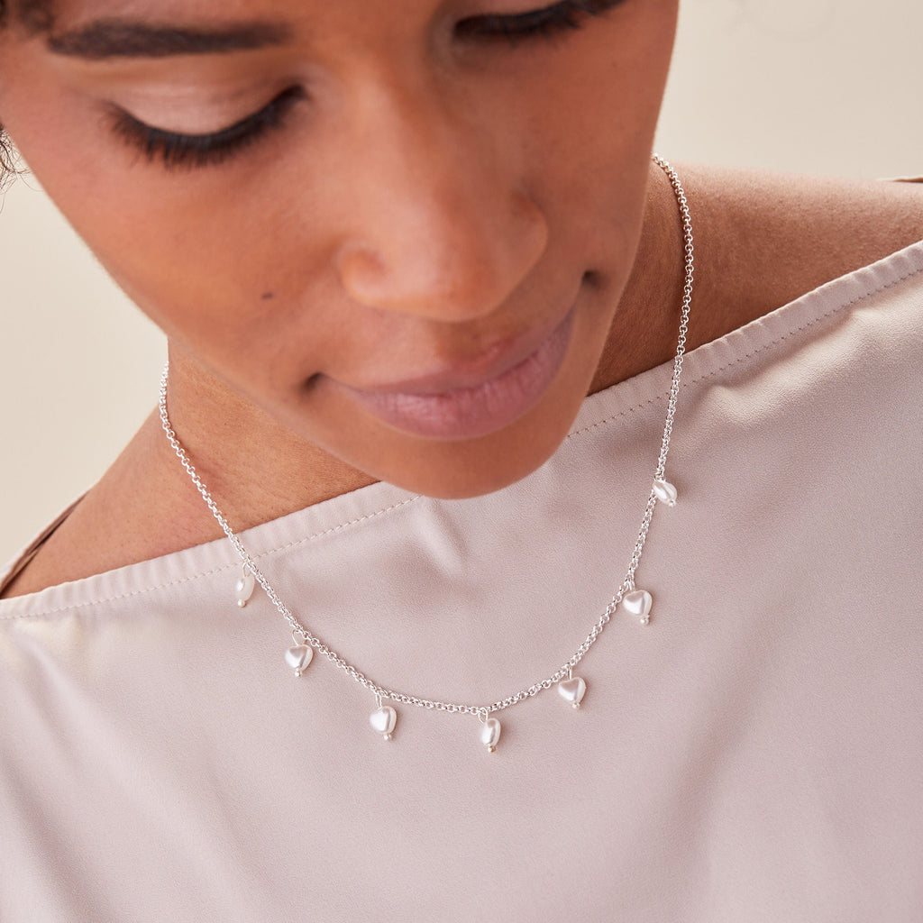 Pearl Hearts Drop Necklace 17'' T-Shirts