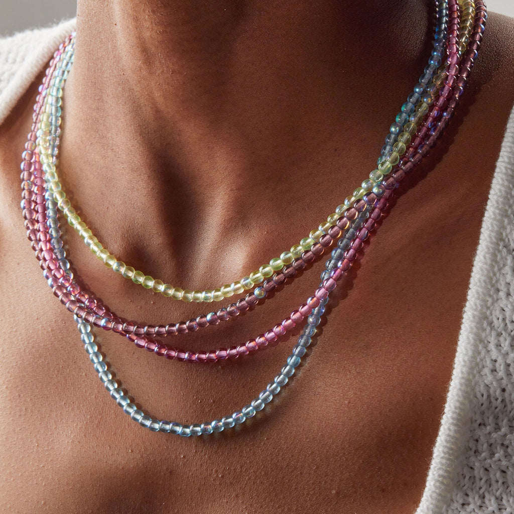 Pink Coral Beaded Necklace Adjustable T-Shirts