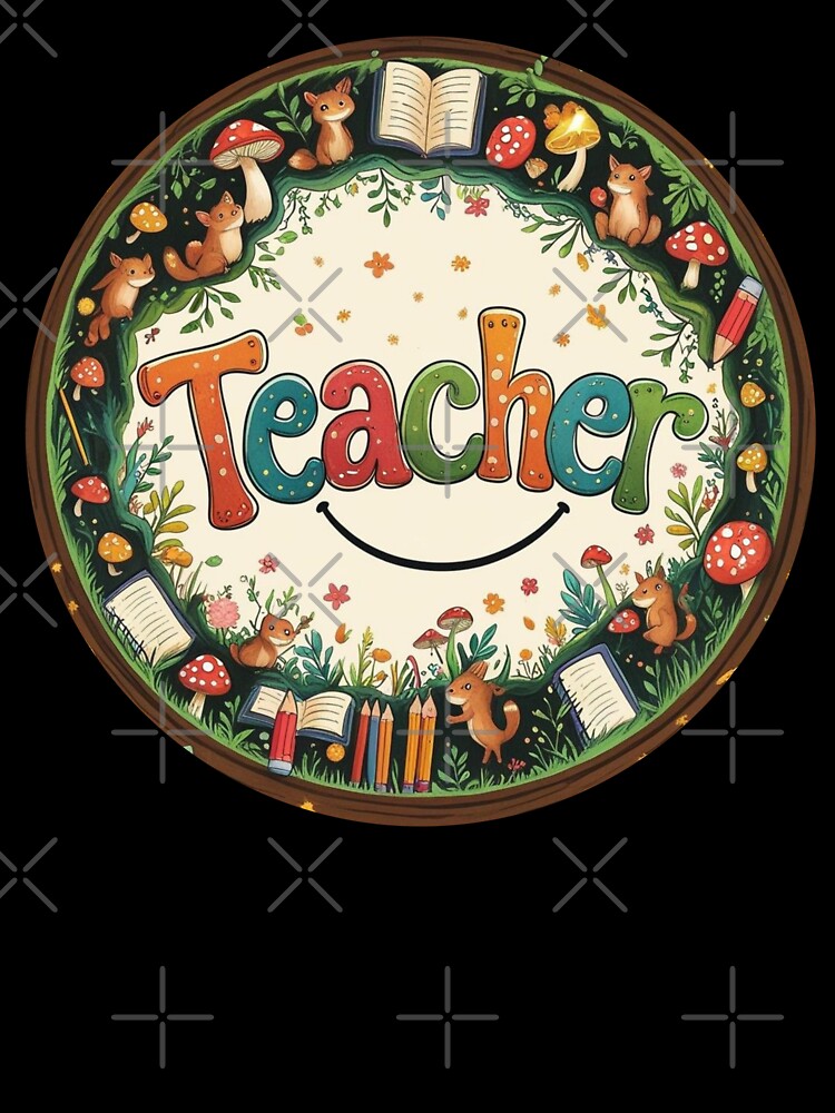 Whimsical Teacher Shirt with Mushrooms & Woodland Creatures by Iron5Originals