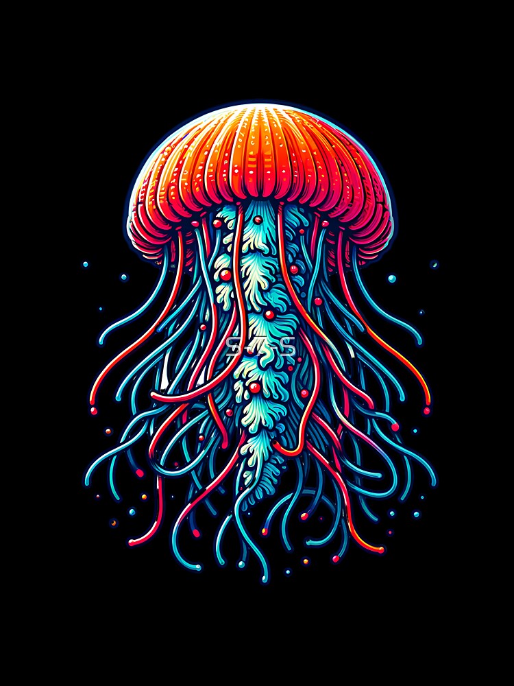 Neon Deep Sea Jellyfish - Vibrant Ocean Life by DARK_NOVA
