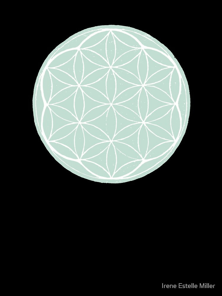 Flower of Life Linocut - Mint + Snow by Irene Estelle