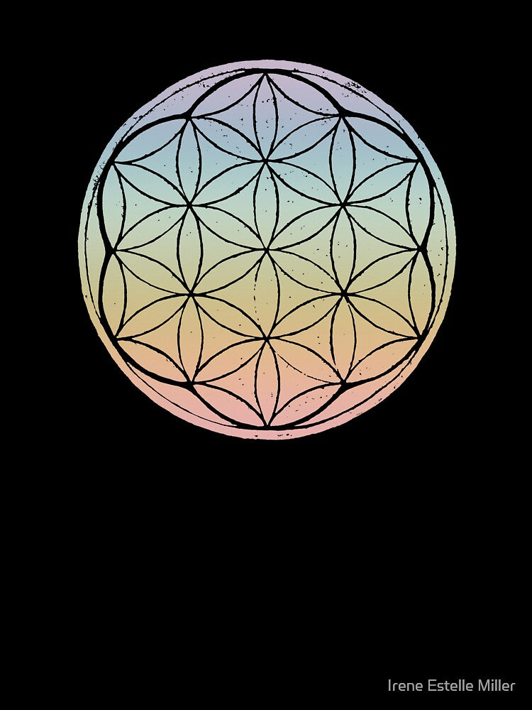 Flower of Life Linocut - Rainbow Sorbet + Coal by Irene Estelle