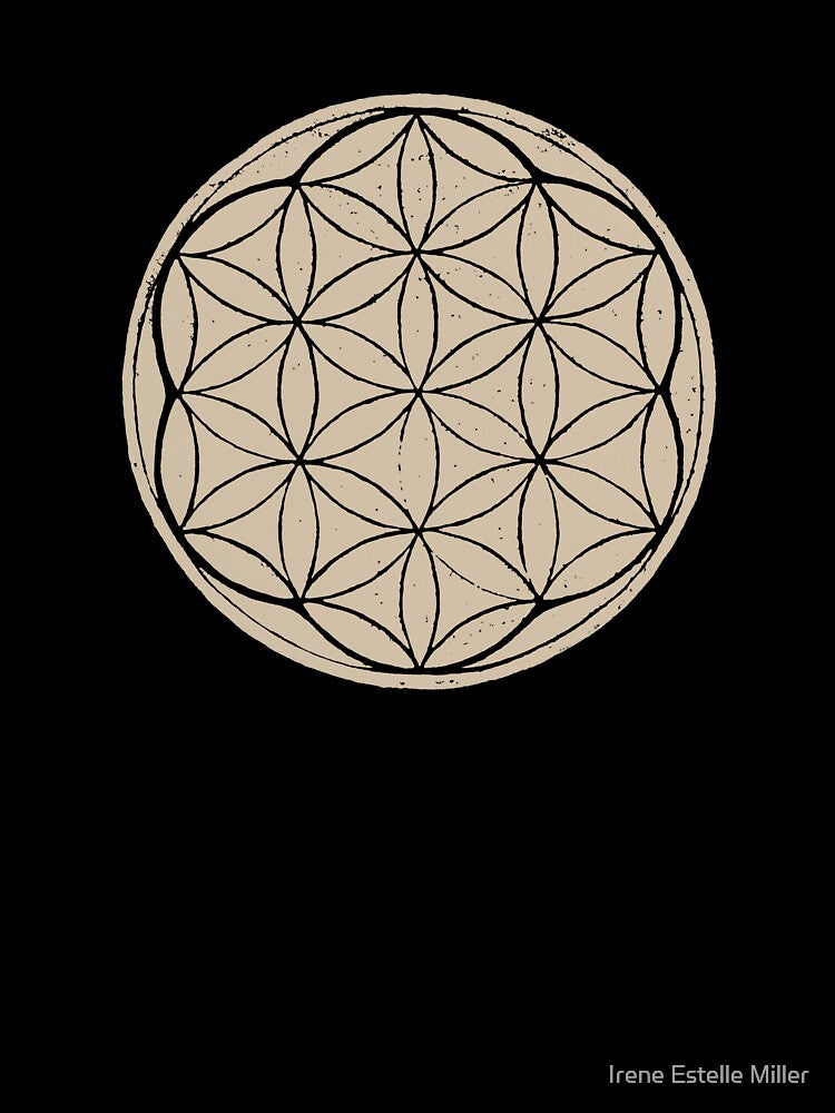 Flower of Life Linocut - Dove + Coal by Irene Estelle