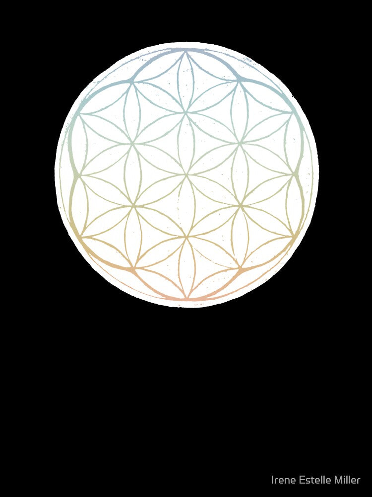 Flower of Life Linocut - Snow + Rainbow Sorbet by Irene Estelle