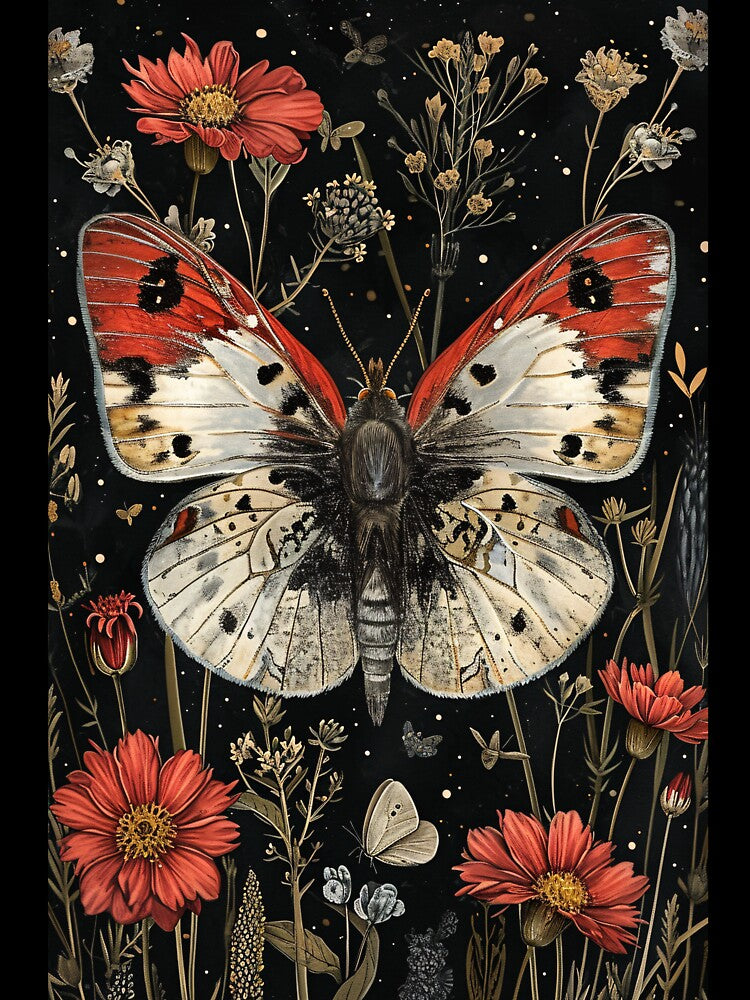 Moth and red wild flowers by Fantasy Cache