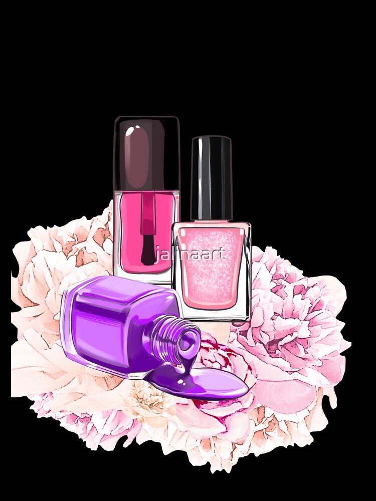 Nail Polish bottles and peony flowers by jalinaart