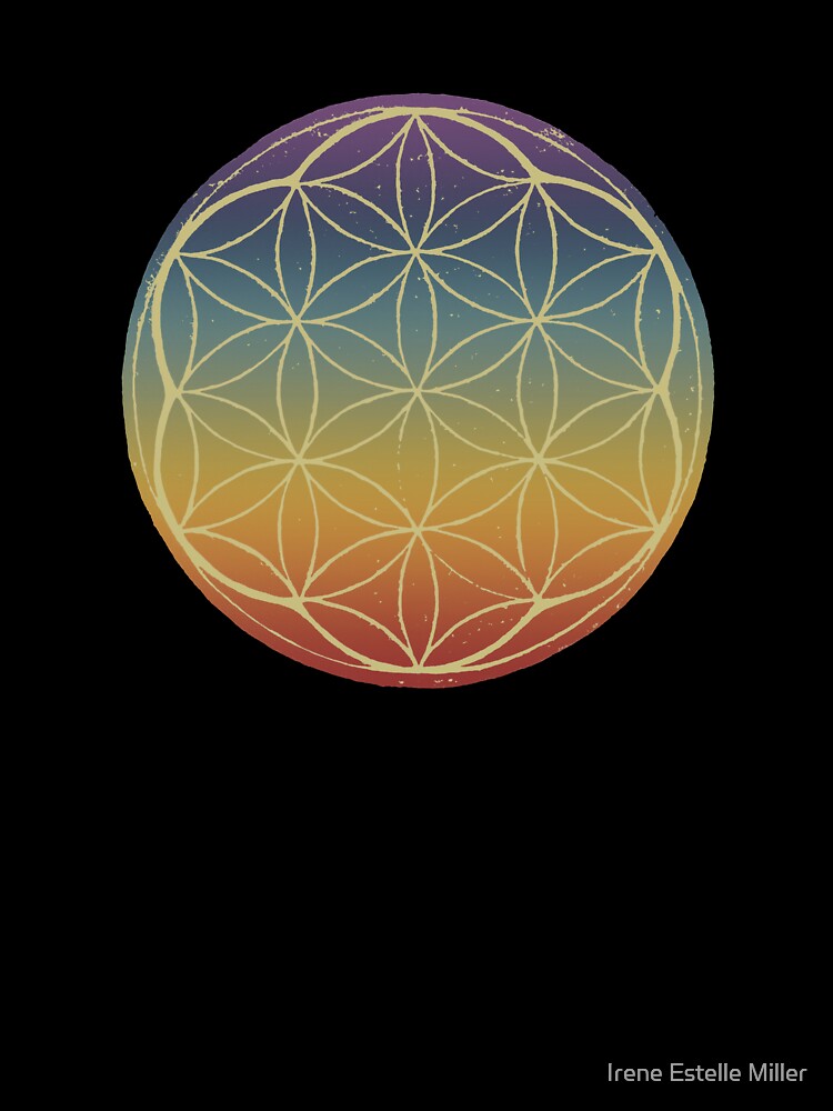 Flower of Life Linocut - Rainbow Sunset + Gold by Irene Estelle