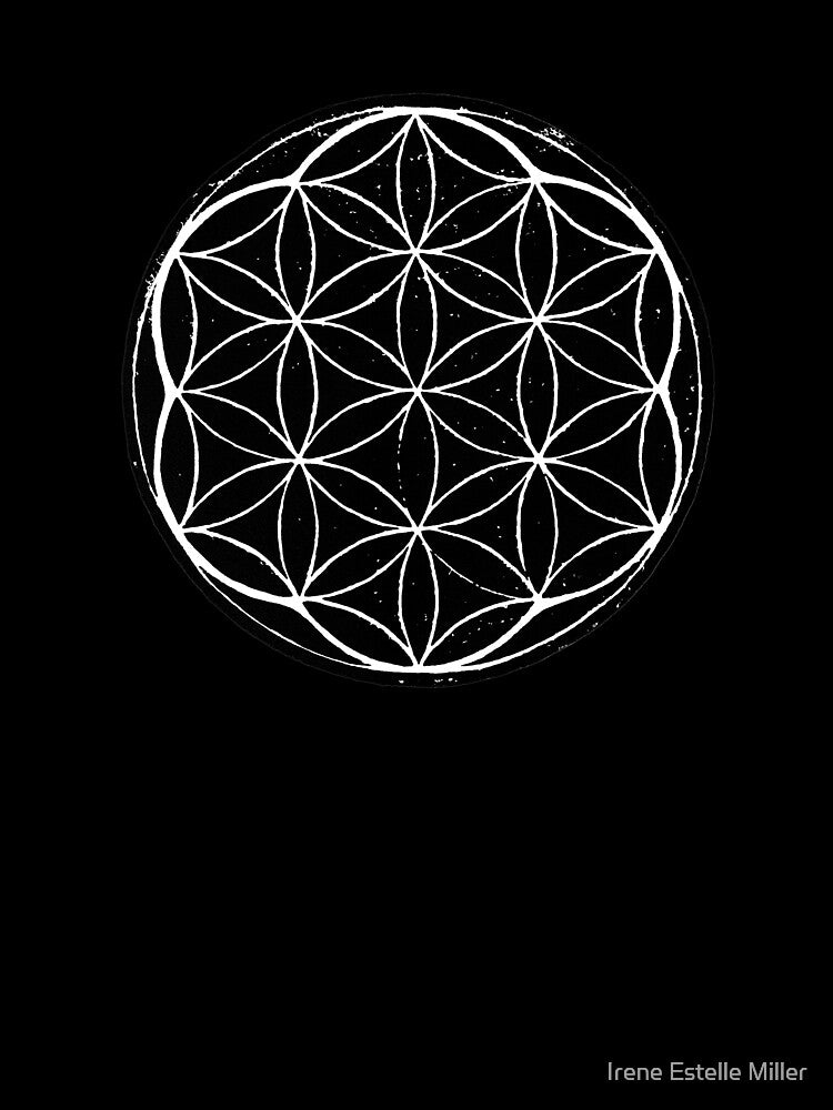 Flower of Life Linocut - Coal + Snow by Irene Estelle