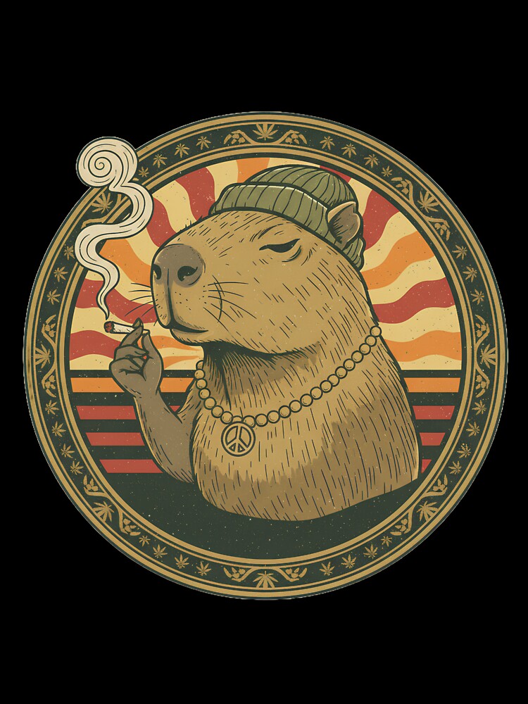 Chill Capybara Stoner - Retro 70s Zen Animal Art by TSE DESIGN