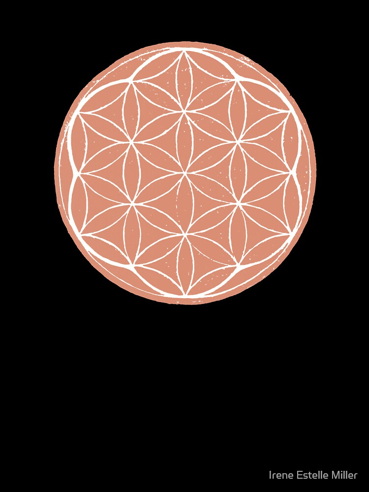 Flower of Life Linocut - Coral + Snow by Irene Estelle