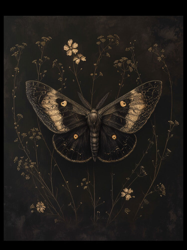 Dark moth - botanical book night butterfly tiny flowers girlie neutral brown beige colors by Fantasy Cache