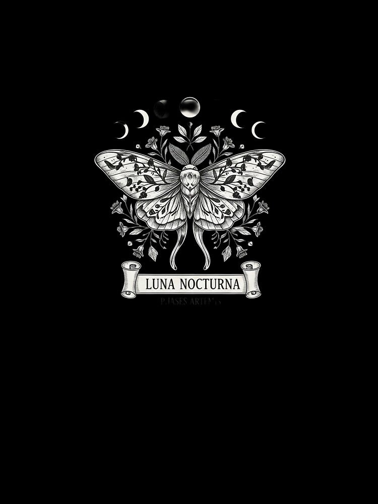 Vintage Luna Moth with Crescent Moon and Wildflowers by ArtCrafter13