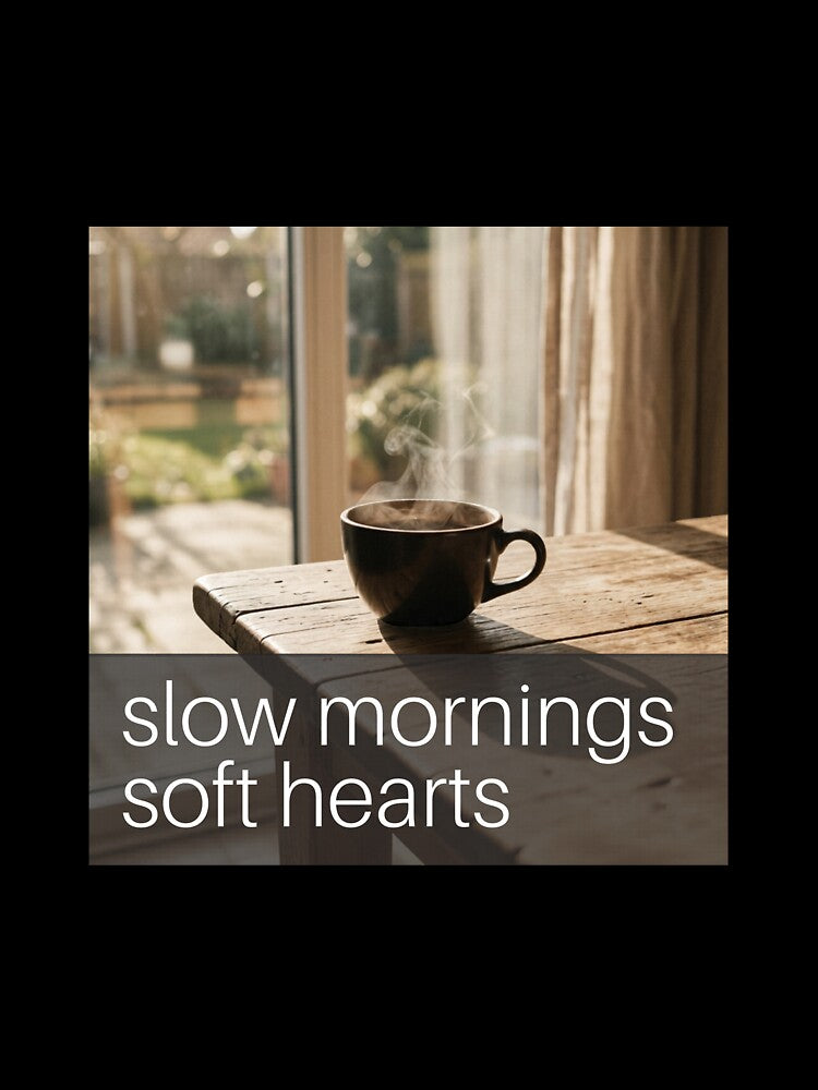 Slow Mornings Soft Hearts – Cozy Spiritual AestheticTypography Design by CosmicQuietStudio