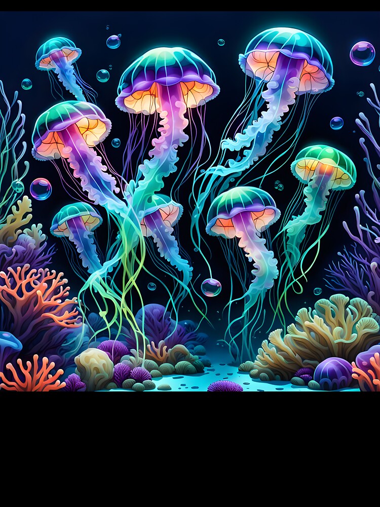 Bioluminescent Jellyfish Neon Deep Sea Underwater Coral Reef by RelinCreates