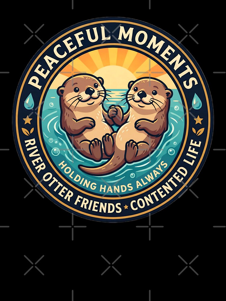 Cute Otters Holding Hands Vintage Badge by Oommen Studio